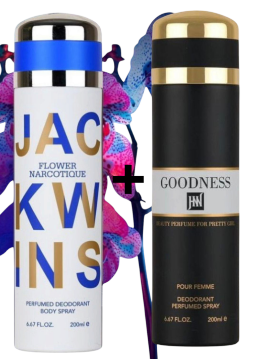 1+1 akcija (2 už vieną kainą) parfumuoti dezodorantai Flower Narcotique ir Goodness